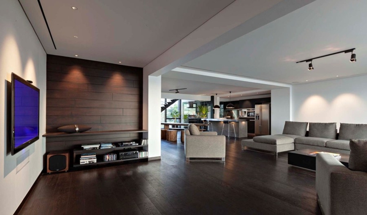 Un appartement en duplex à l’ambiance bien masculine séjour ambiance design masculin homme
