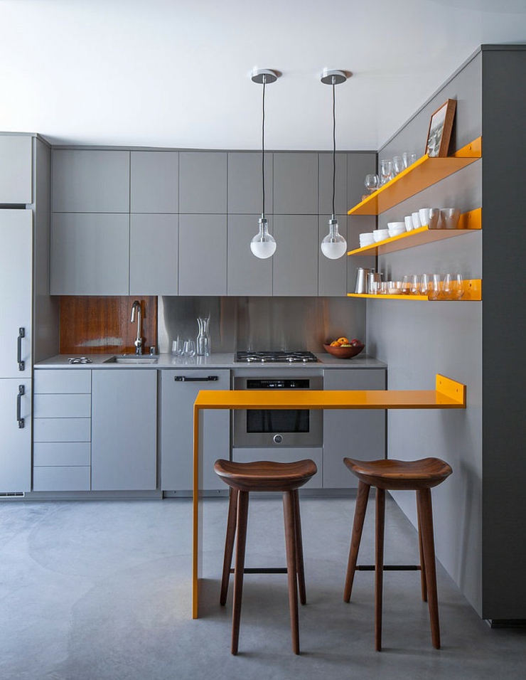 Coin kitchenette américaine an gris et jaune cuisine ouverte en gris et jaune