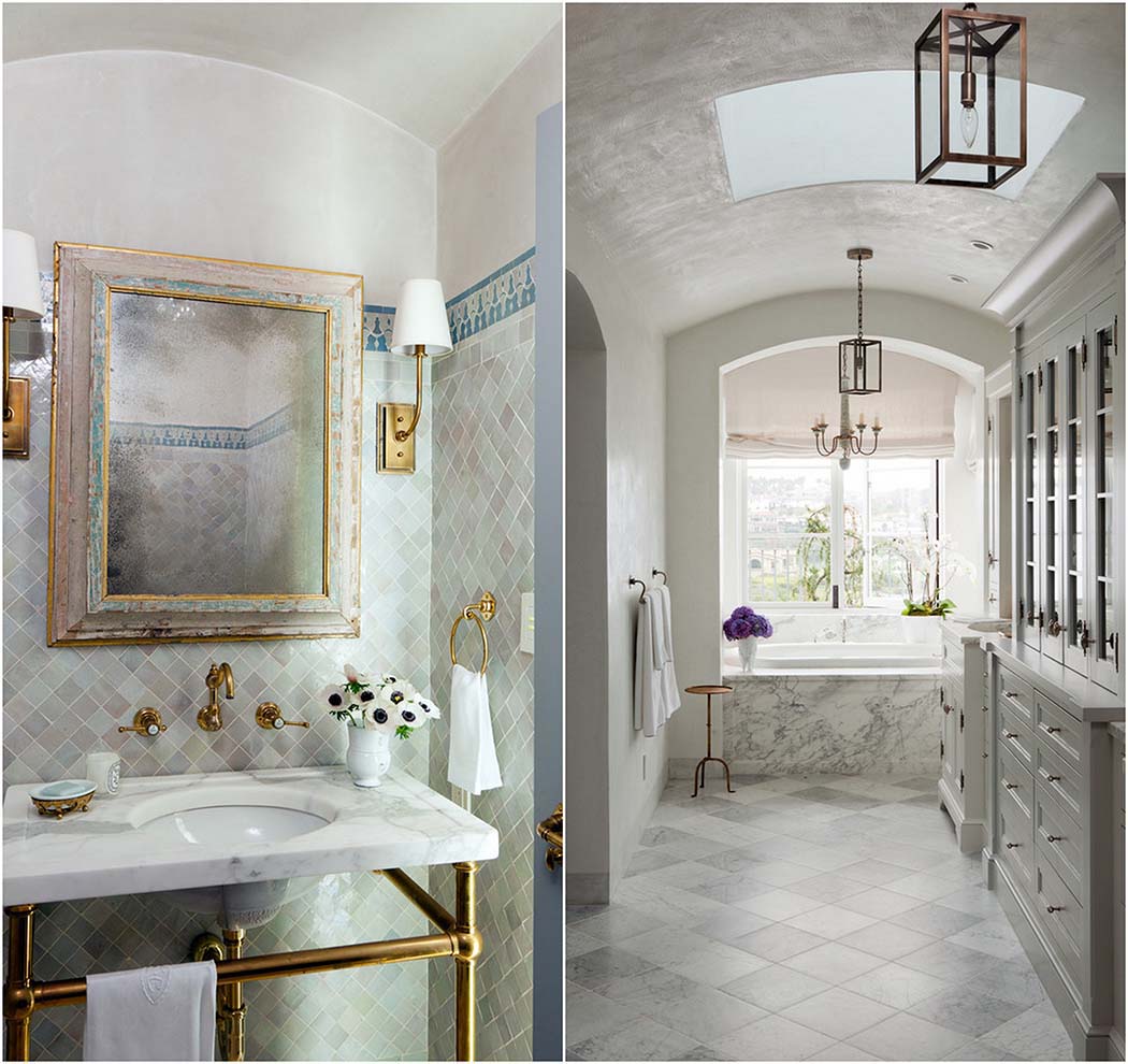 Salle de bains & toilettes au design déco rustique et un brin steampunk marbre blanc aménagement luxe salle de bains