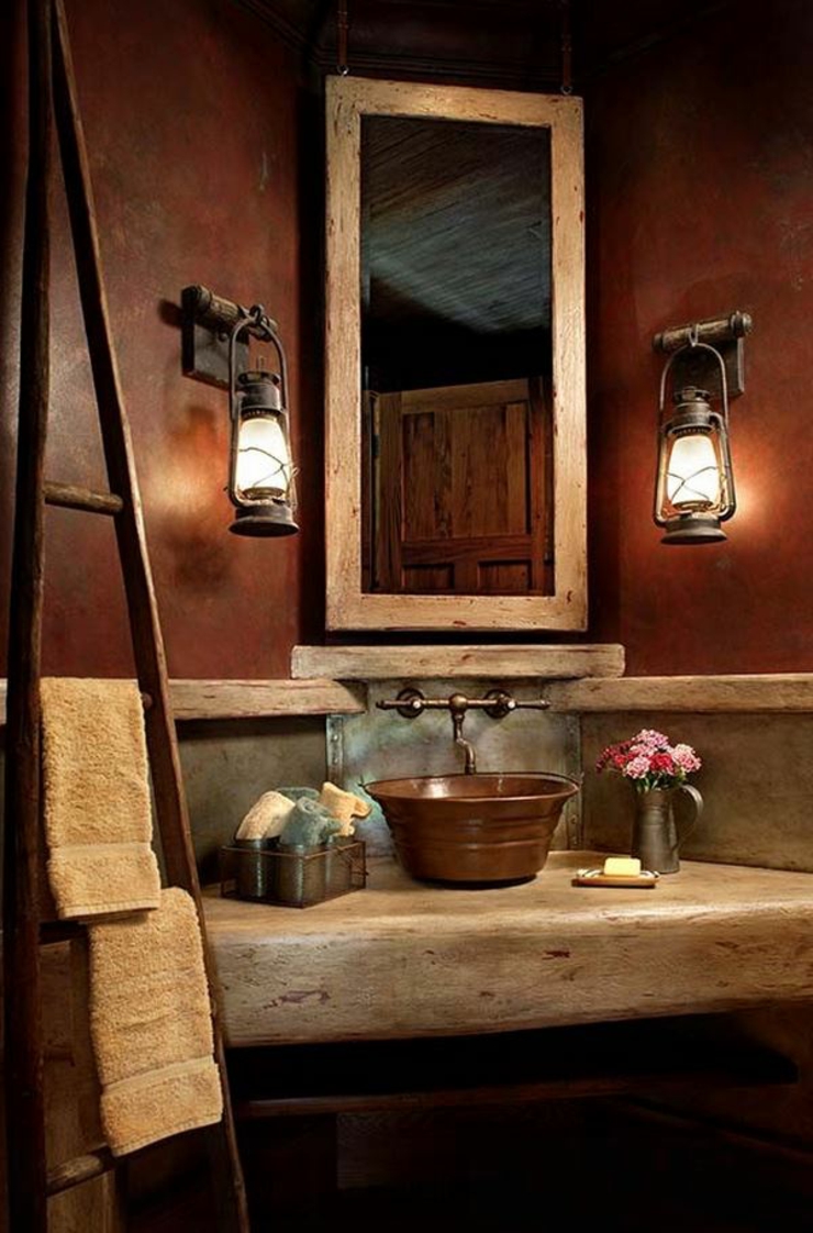 Ameublement et décoration originaux de cette salle de bains aménagement salle de bains rustique