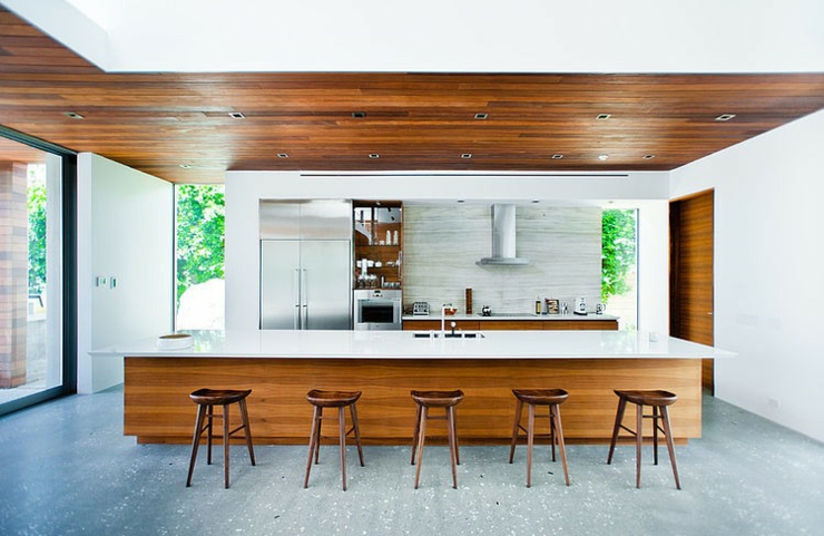 Maison de plain-pied californienne et son comptoir cuisine ouverte luxe belle demeure exotique