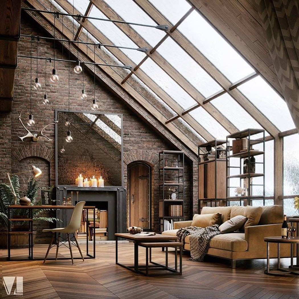 Une seule et unique chaise Eames qui se fait immédiatement remarquait dans ce décor rustique luxueux loft rustique design luxueux lumineux