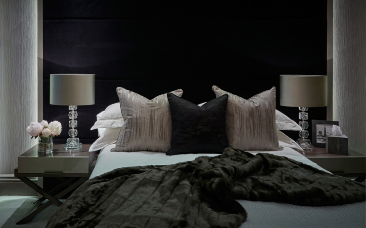 Chambre d’amis à la décoration chic en gris et noir décoration chambre en noir