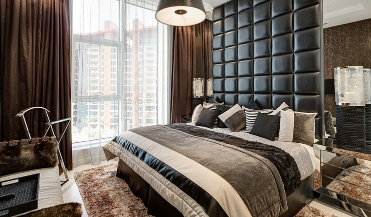 Seconde chambre à coucher en marron et gris chambre design déco gris tête de lit
