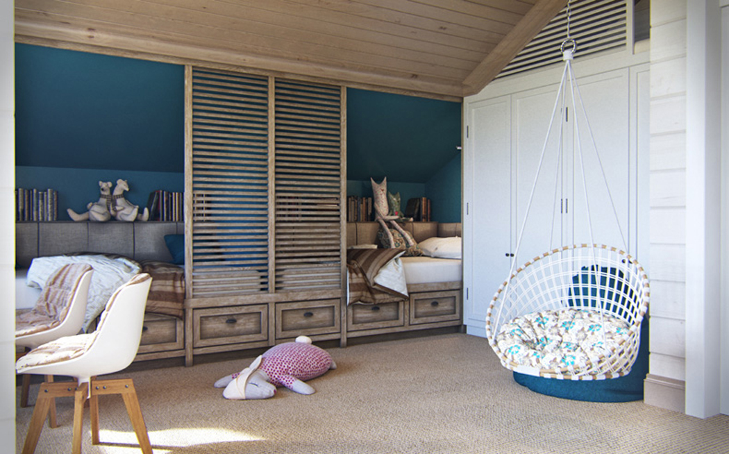 Chambre des enfants avec des lits doubles et de nombreux jeux chambre pour les tous petits déco sympa