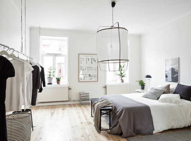 chambre en blanc et gris appartement moderne