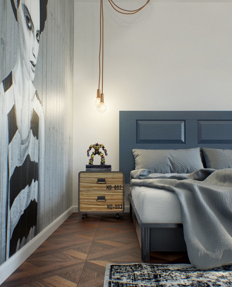 intérieur design chambre en gris élégant