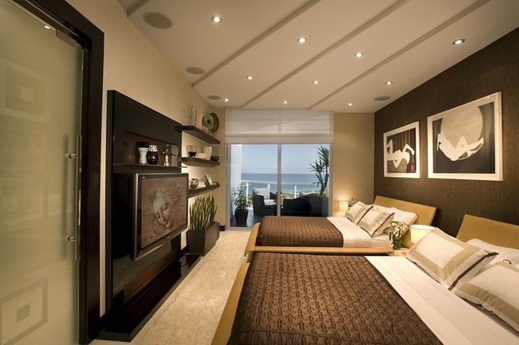 Chambre d’enfants avec lits séparés chambre à coucher avec vue sur plage