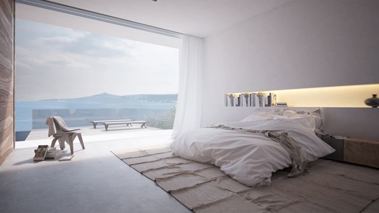 Chambre minimaliste et moderne avec une vue splendide chambre design contemporain avec vue splendide