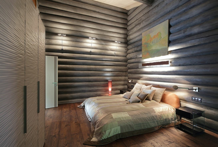 Une des chambres à coucher à la déco néo-rustique chambre maison en bois design