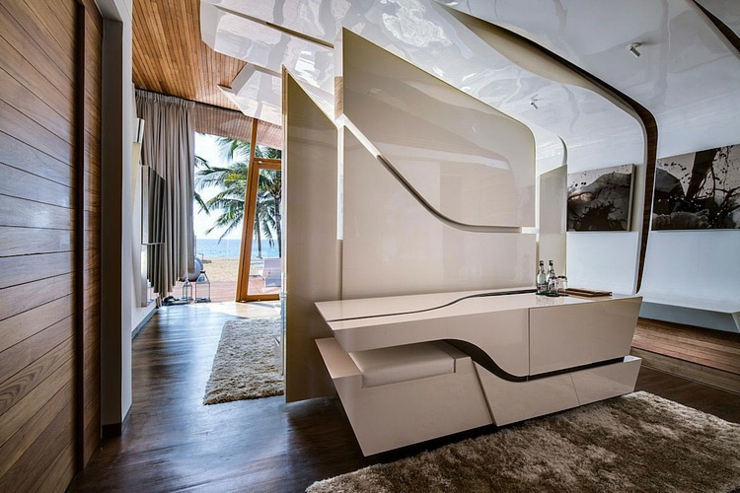 Table ou console de bar intégrée dans la chambre intérieur original et conceptuel villa de luxe