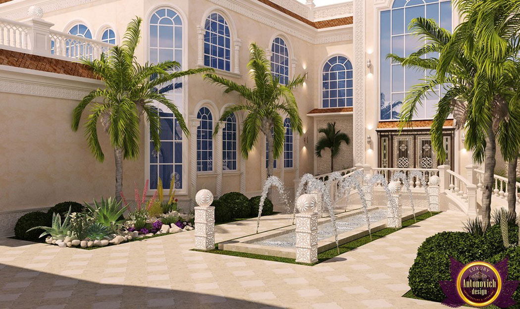 Projet d’aménagement et réalisation de l’allée et entrée principales d’un manoir oriental fontaines d'entrée de résidence de haut standing Orient