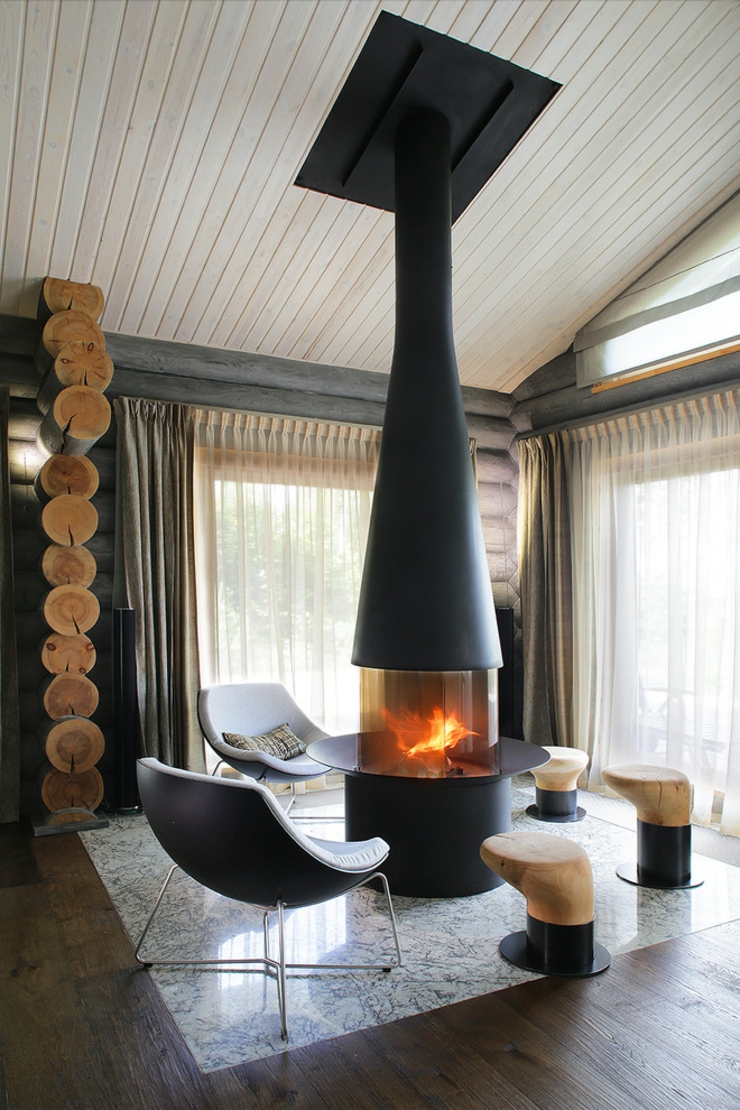 Cheminée moderne dans un décor rustique séjour maison de campagne bois