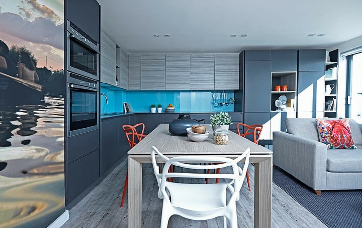 Coin salle de séjour et cuisine moderne appartement à l'intérieur design moderne