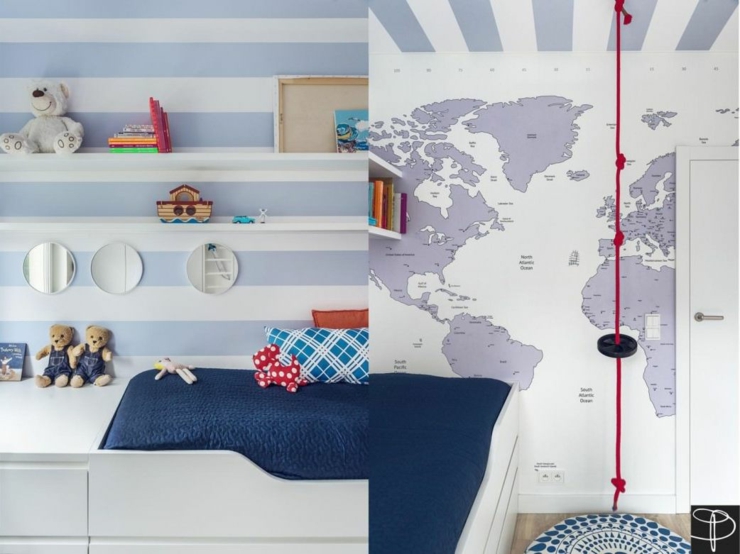 Décoration fraiche et sympa de cet appartement moderne chambre de fille inspirée par la mer