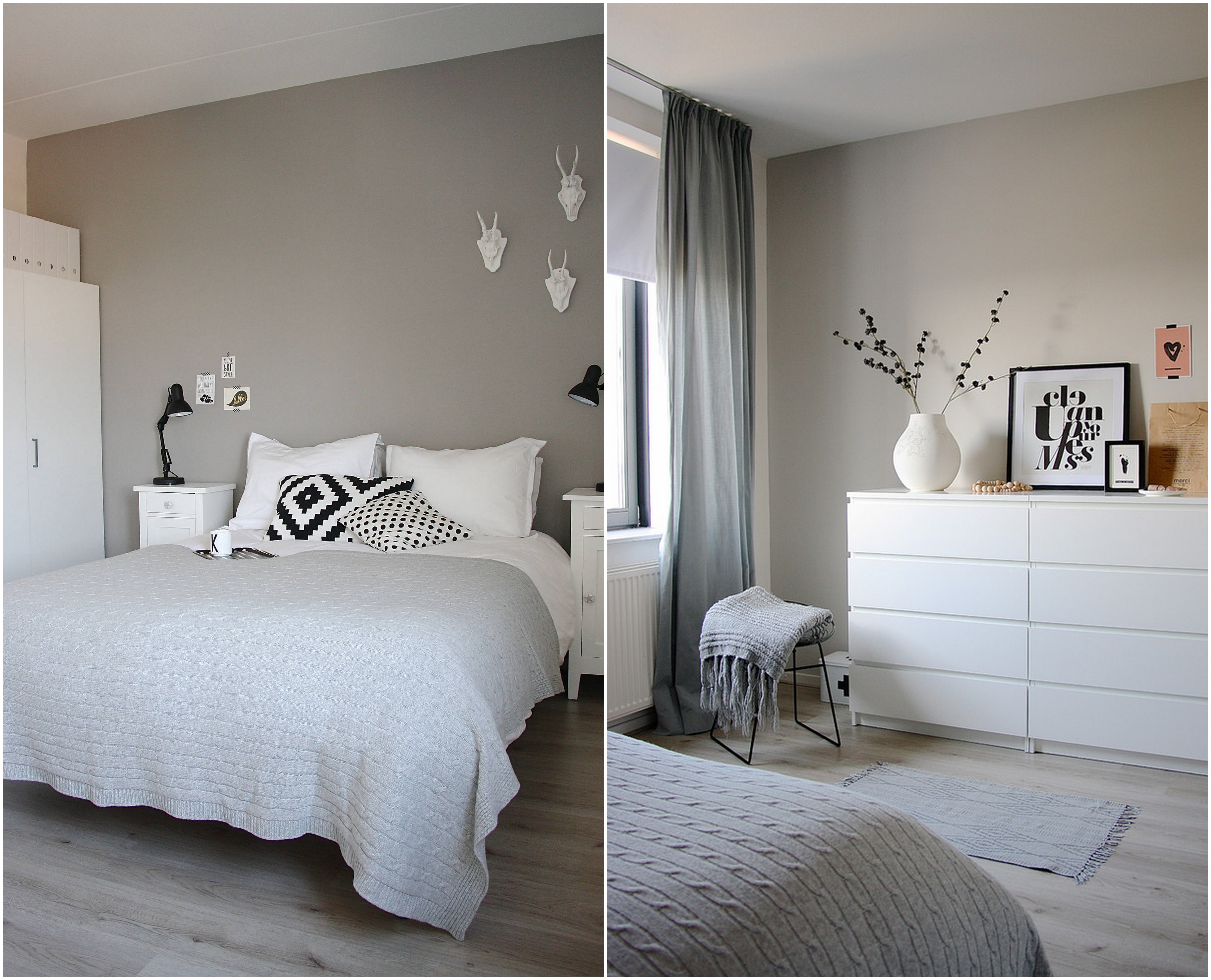 La chambre des parents arbore des couleurs pastel dans la palette du blanc et gris- beige décorer design scandinave déco chambre parents
