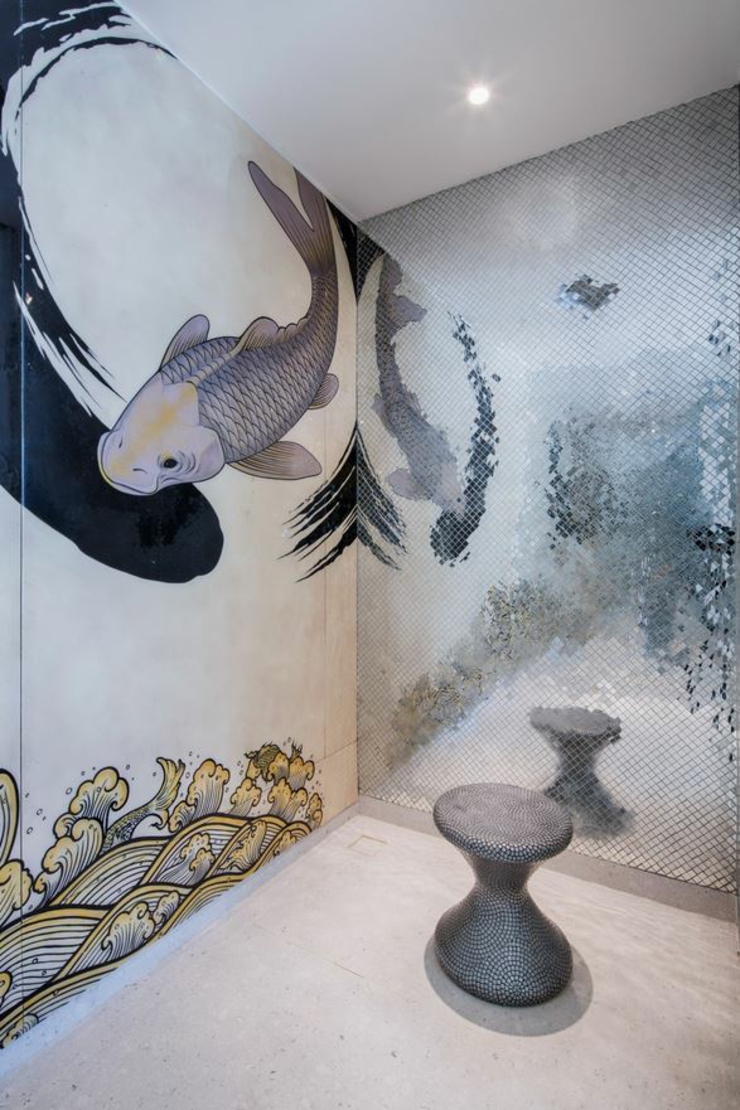 Mosaïques de salle de bains aux dessins dans le thème marin décoration salle de bains exotique