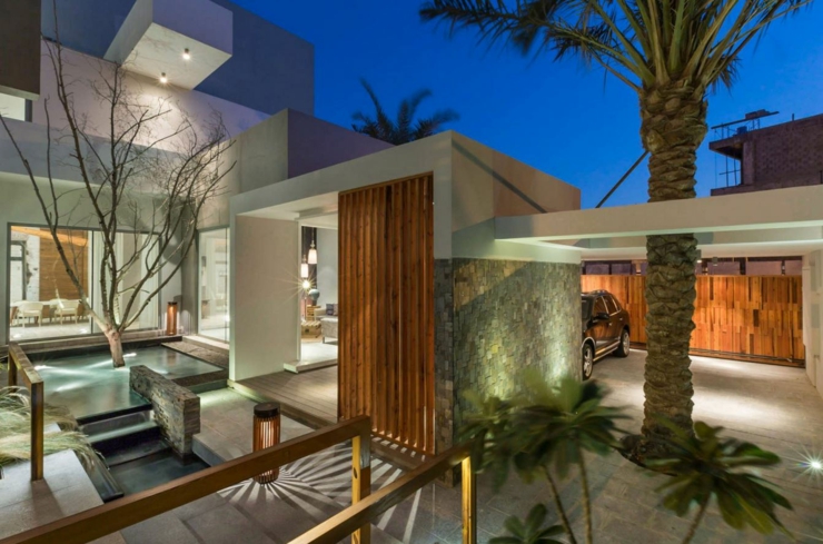 maison d'architecte vue de nuit