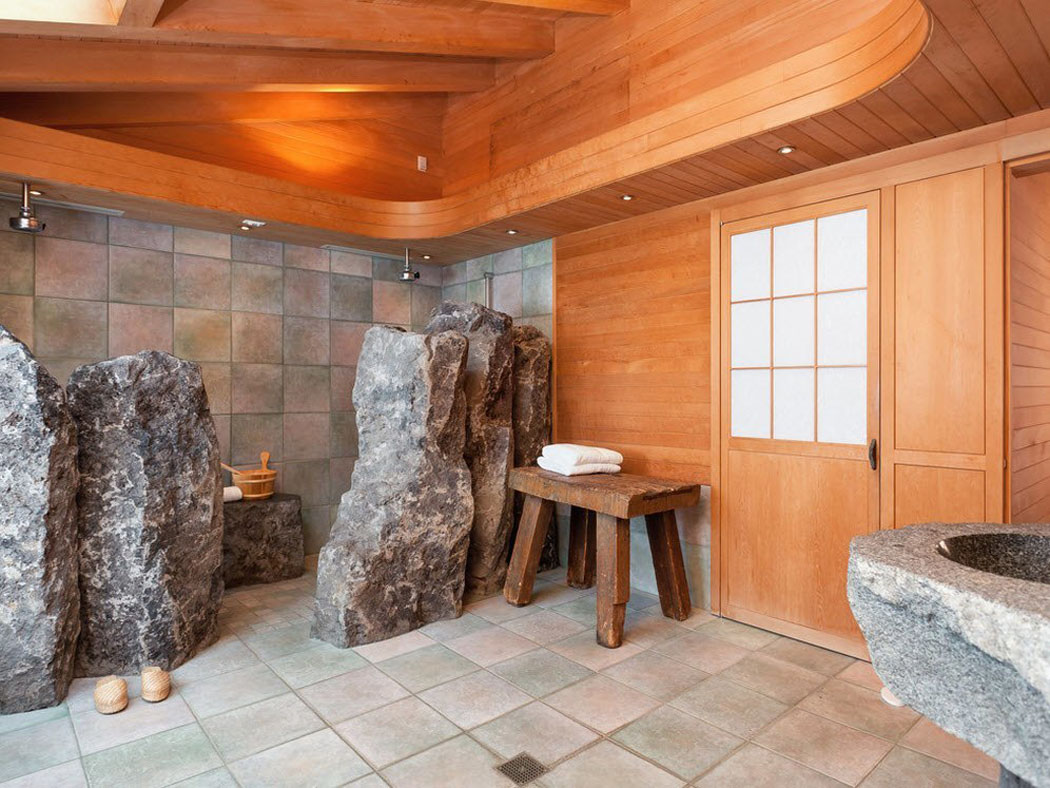 spacieuse salle de bain design rustique