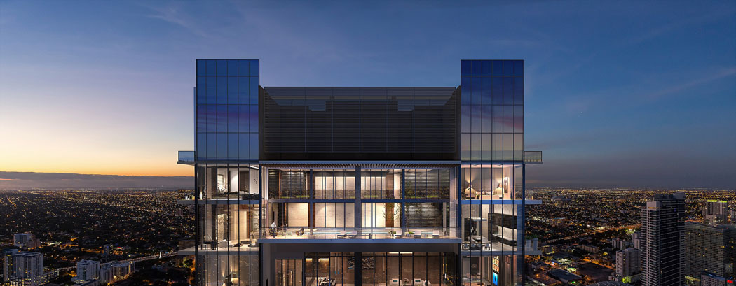 Le sommet de cette tour de prestige construite en 2014 près de la plage de Miami en Floride immeuble de luxe penthouse miami