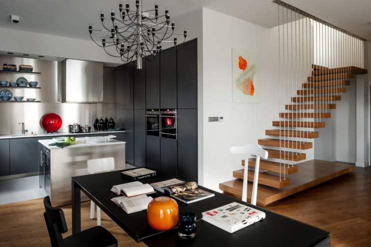 Côté cuisine & salle à manger de cet appartement moderne appartement duplex intérieur