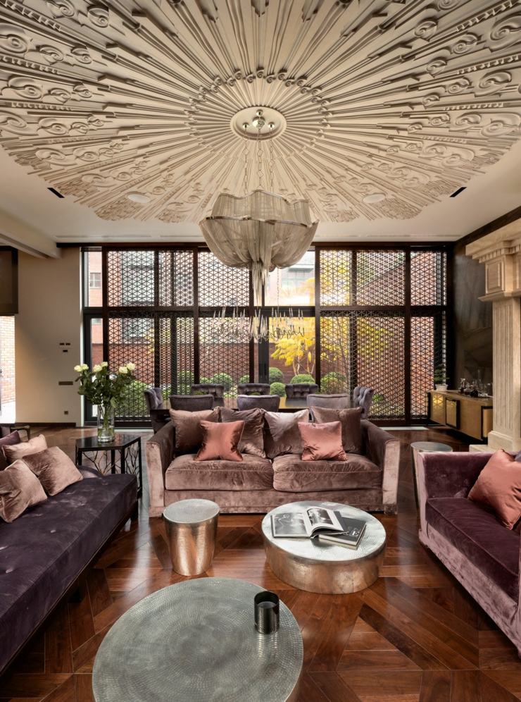 Meubles douillets en velours pour le séjour prestige luxe intérieur résidence de haut standing