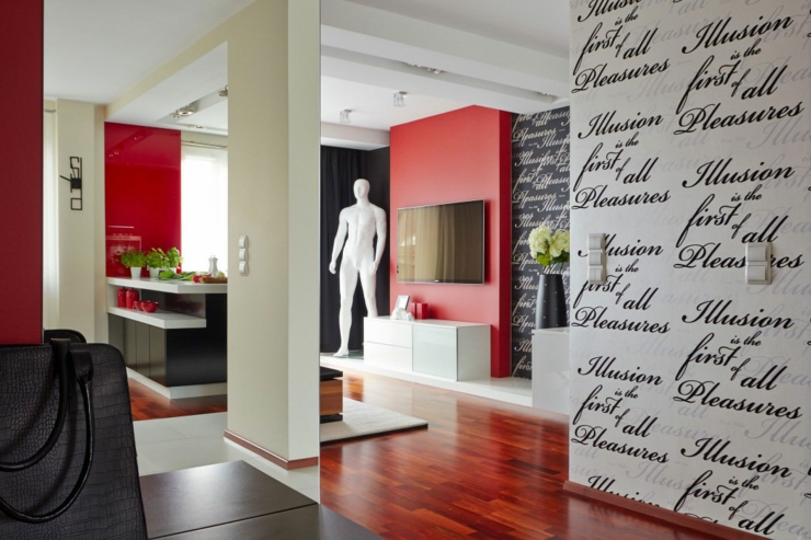 Noir, blanc et rouge, des couleurs tendances pour un design chic déco maison de ville blanc rouge noir