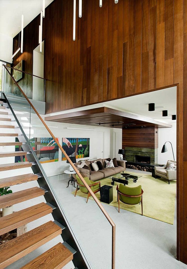 Séjour aux couleurs marron et vers du chalet en bois intérieur design chalet en bois maison secondaire
