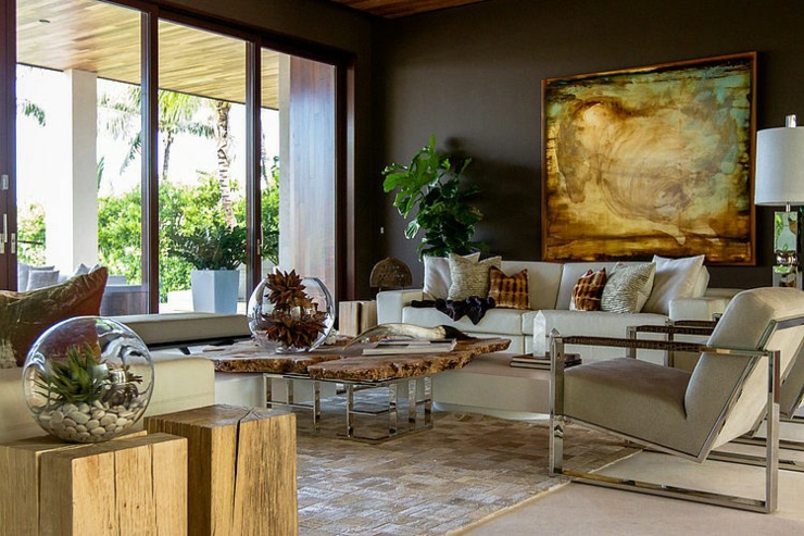 Intérieur original de la résidence de vacances côtière séjour canapé moderne ambiance élégante