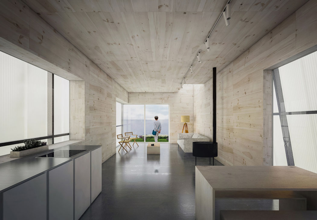 Intérieur moderne, fabriqué en matériaux légers, facilement construit intérieur maison passive flottante