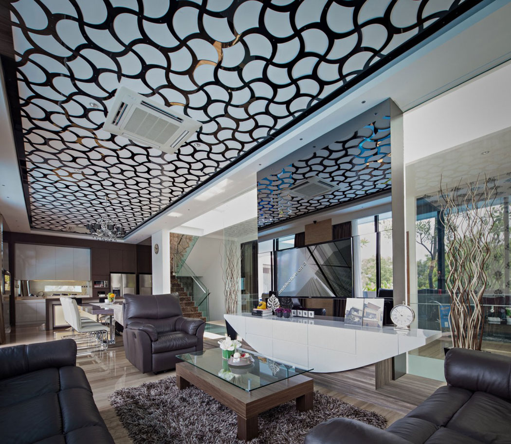 Pièce principale de cette belle maison moderne à l’intérieur très tendance décoration plafond créative intérieur design maison luxe