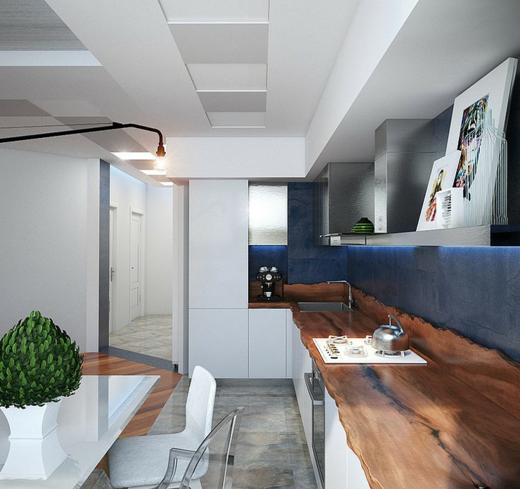 La cuisine ouverte de cet appartement russe cuisine design rustique appartement de ville
