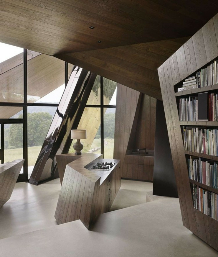 Intérieur aux meubles artisanaux encastrés architecture contemporaine extérieure et intérieure