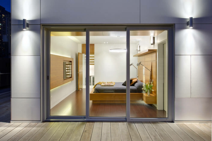 baie vitrée chambre moderne