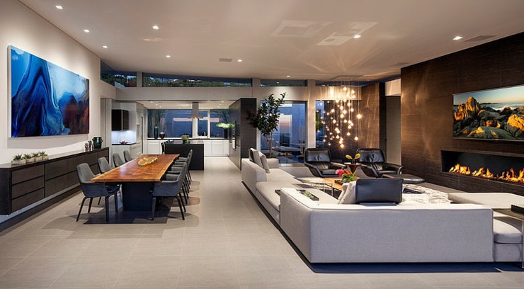 Salle à manger et séjour design moderne séjour spacieux luxe résidence de grand standing avec vue