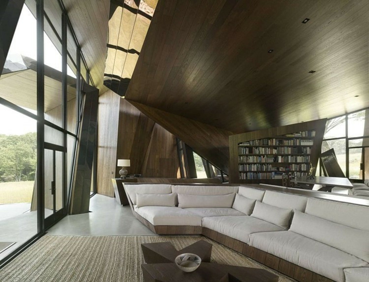 Espace et agencement créatif unique séjour au canapé encastré maison contemporaine