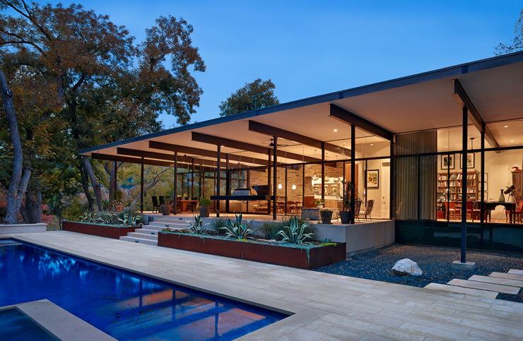 Magnifique maison moderne de plain-pied vue depuis l’extérieur maison moderne de luxe