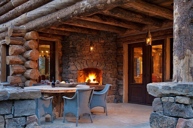 Terrasse couverte avec une cheminée pour des repas familiaux terrasse couverte outdoor luxe