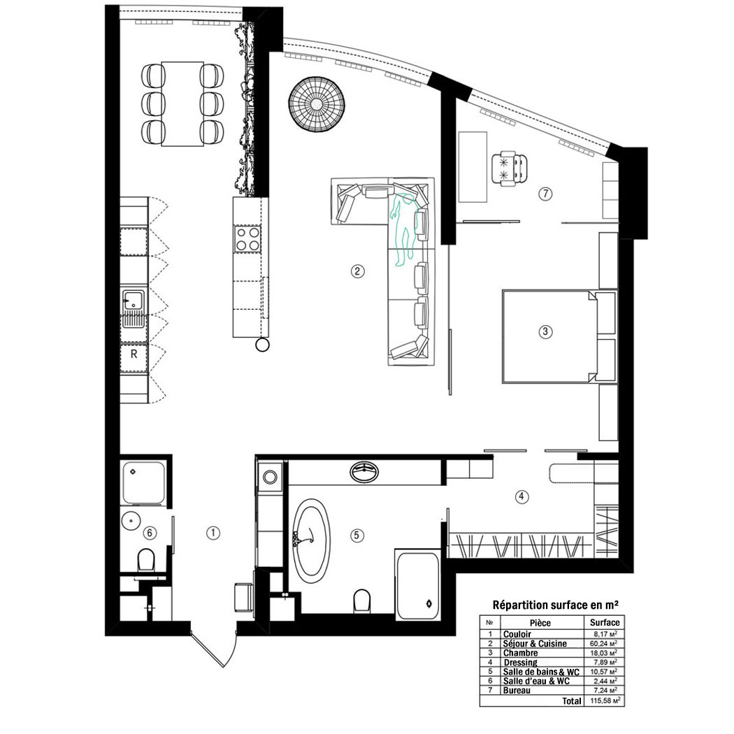 Plan de ce loft industriel au design moderne et agencement optimisé plan design intérieur loft industriel