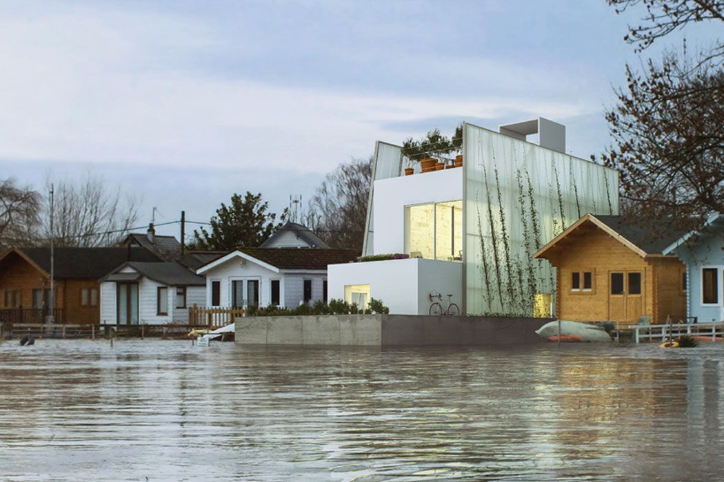 Vue de cette maison écologique flottante sur l’eau près de Londres projet de maison flottante en kit écologique