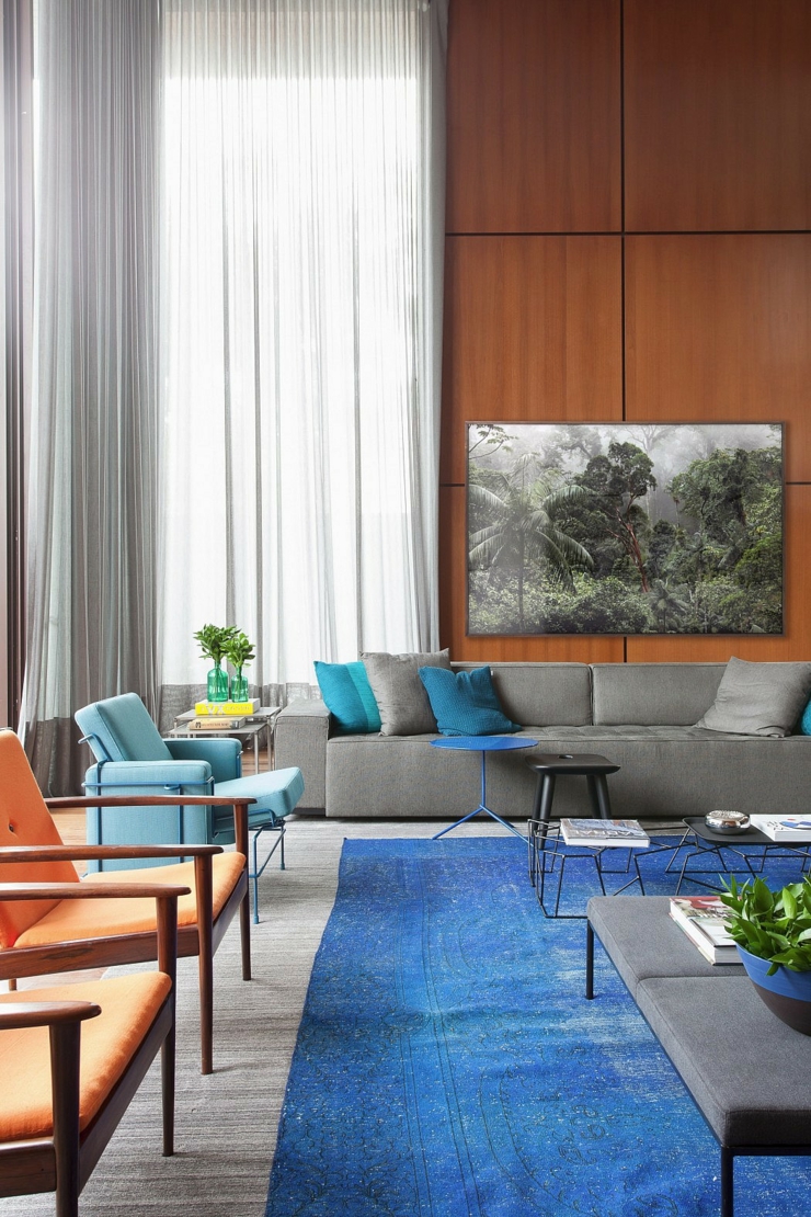 Déco en bleu et turquoise de cette maison design déco séjour maison contemporaine de ville