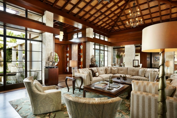 Décoration éclectique à l’influence orientale et asiatique ambiance design luxe séjour maison