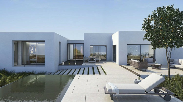 Vaste terrasse vue sur le bois de cette maison d’architecte extérieur villa de vacances exotique sud