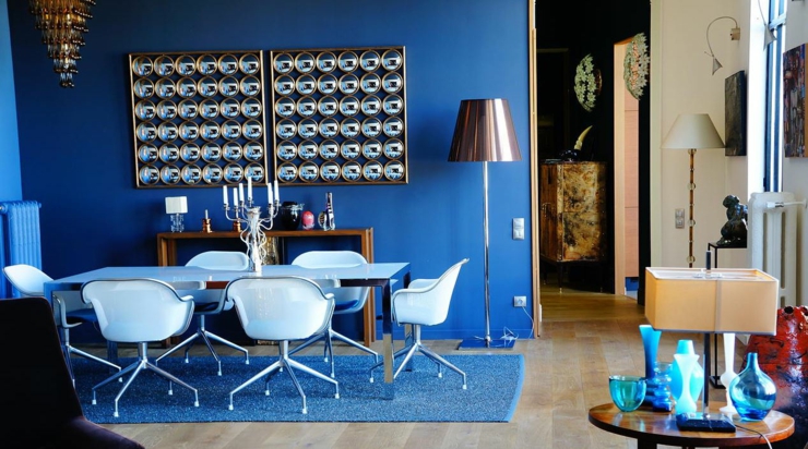 salle à manger design décoration bleu
