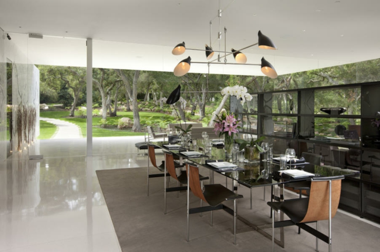 Salle à manger contemporaine avec vue sur le bois salle à manger demeure prestigieuse santa barbara