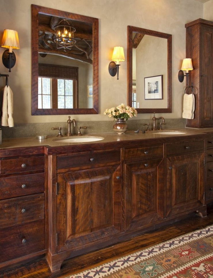 Salle de bains ameublement en bois aux doubles lavabos salle de bain design rustique