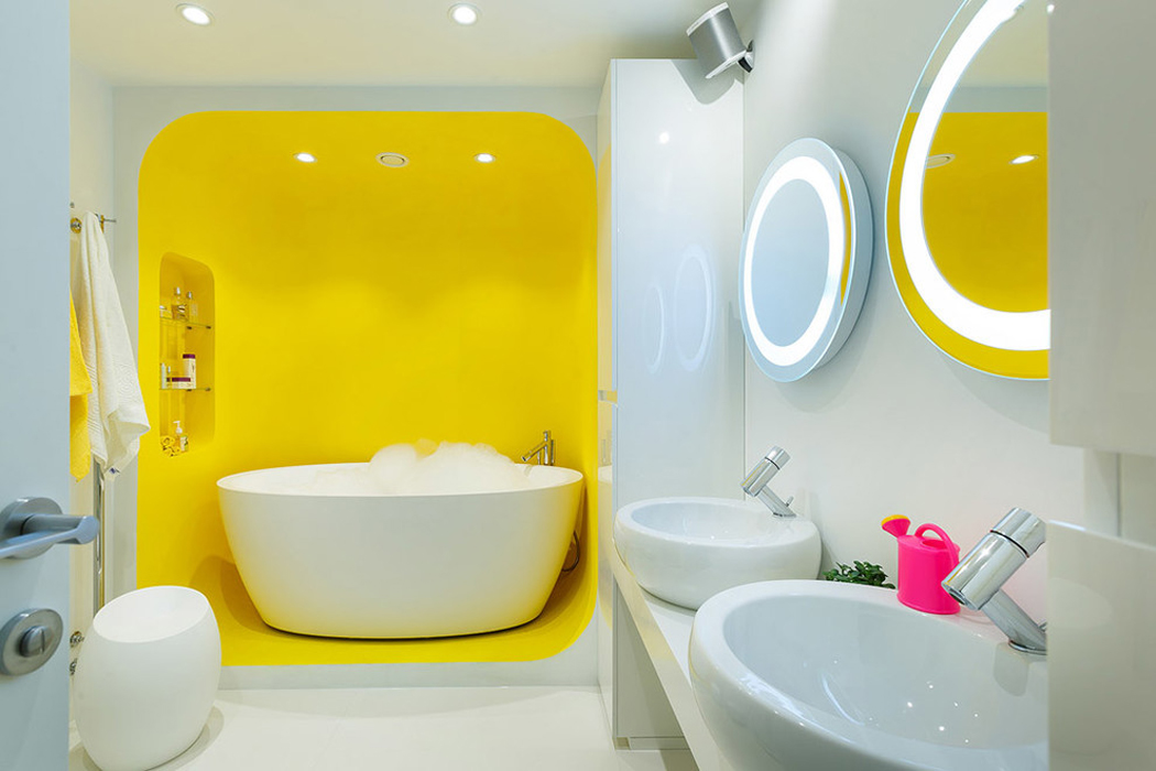 Salle de bains d’adolescent dans des couleurs fraiches « blanc – citron » Salle de bains design déco jeune
