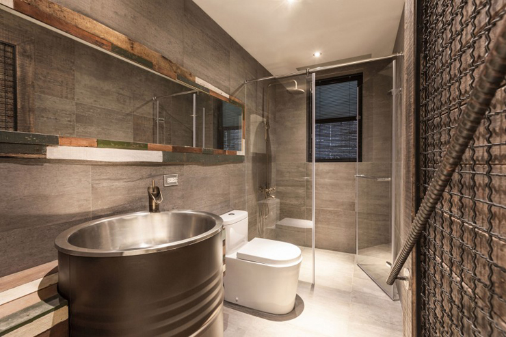 La salle de bains du design contemporain de la suite parentale Salle de bains design luxe appartement