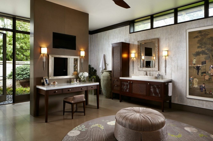 Salle de bains à la décoration fortement influencée par l’Extrême-Orient salle de bains luxe design zen