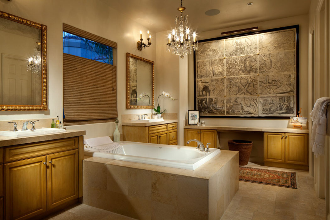 Salle de bains rustique au design traditionnel, agréablement éclairée salle de bain design rustique rénovée